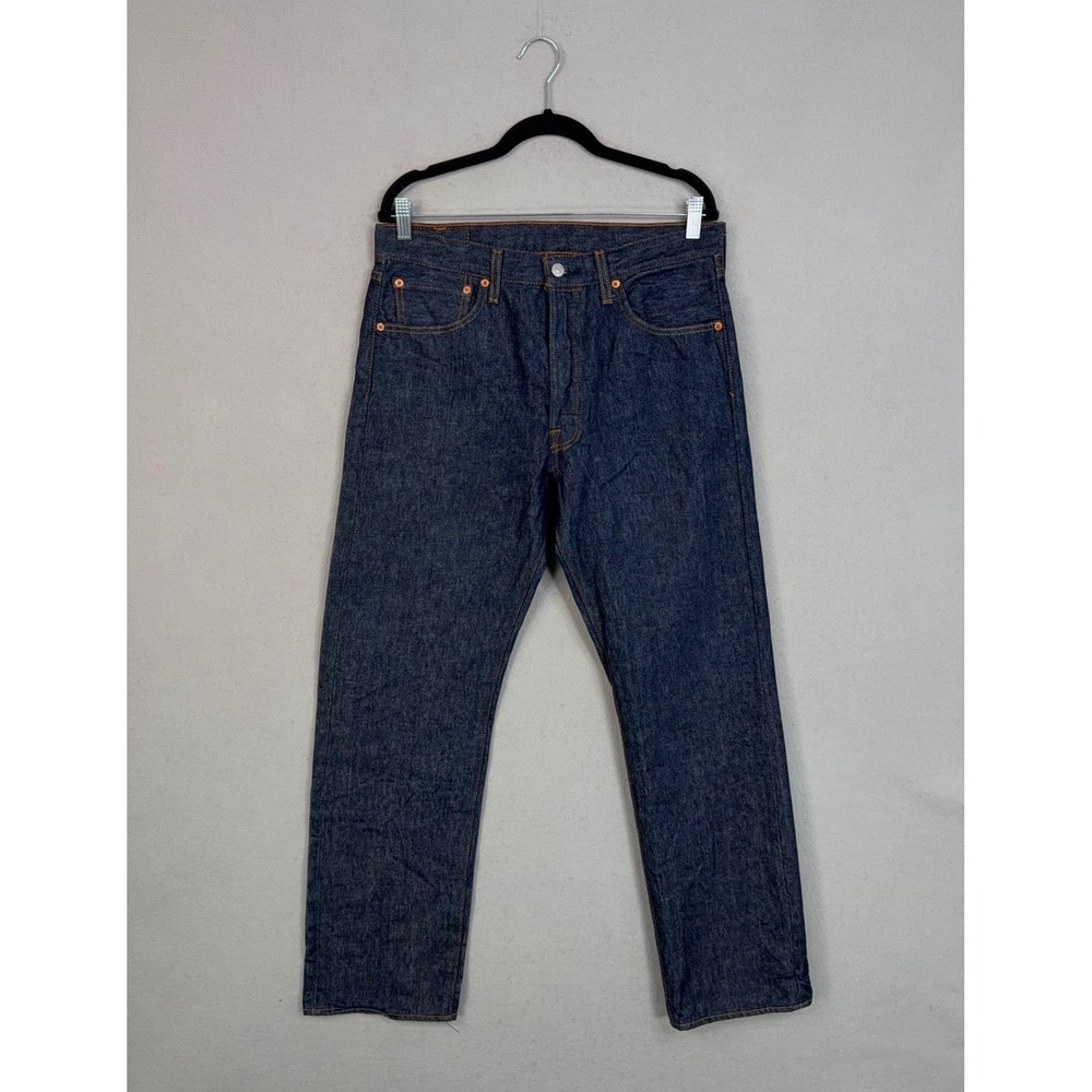 Levi's 501 Mens 34x32 Dark Blue Denim Jeans Classic Americana West Original Fit